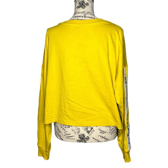 Calvin Klein Performance (M) Cropped Logo Stripe Long Sleeve Crew Neck Top Tee - Picture 4 of 9